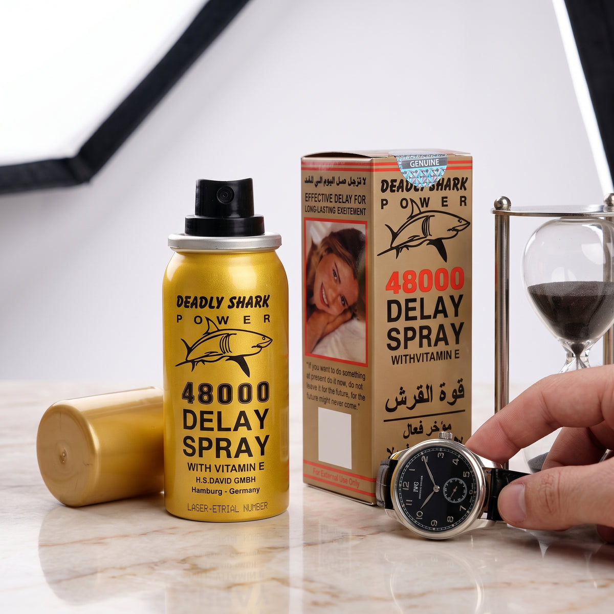 Deadly Shark 48000 delay spray bottle and packaging