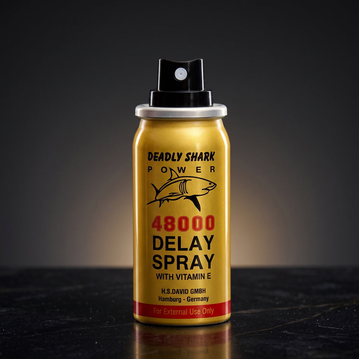 Deadly Shark Power 48000 delay spray gold bottle
