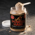 Power Mass powder texture with scoop, macro shot
